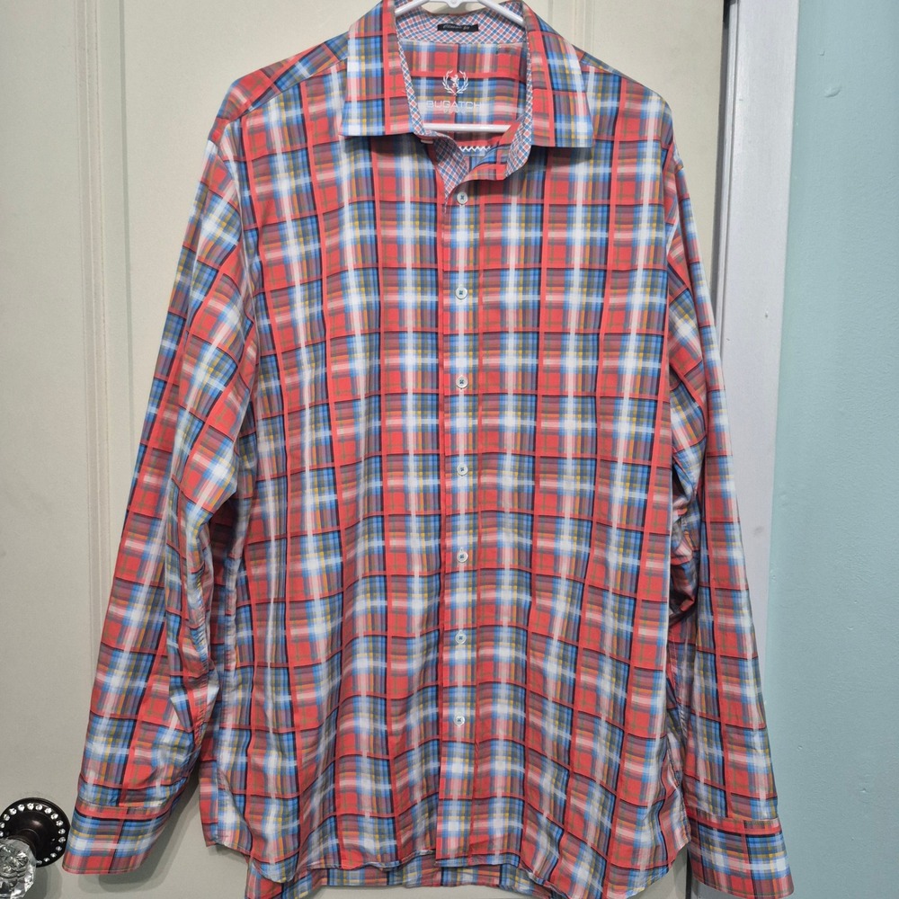 Bugatchi Uomo Mens Classic Fit Plaid Button Down Shirt Long Sleeve Cotton Multi